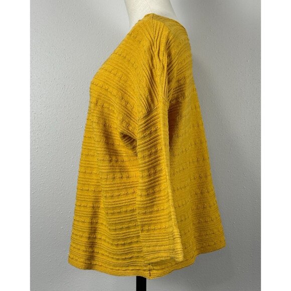 Kerisma Womens Textured Mustard Yellow Sweater 3/4 Sleeve Boat Neck Medium/Large - Picture 3 of 15